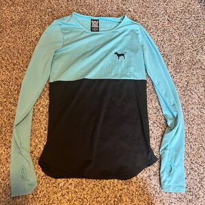 PINK Victoria's Secret Two-Tone‎ Athletic Long Sleeve Top Thumb Holes Mint Black